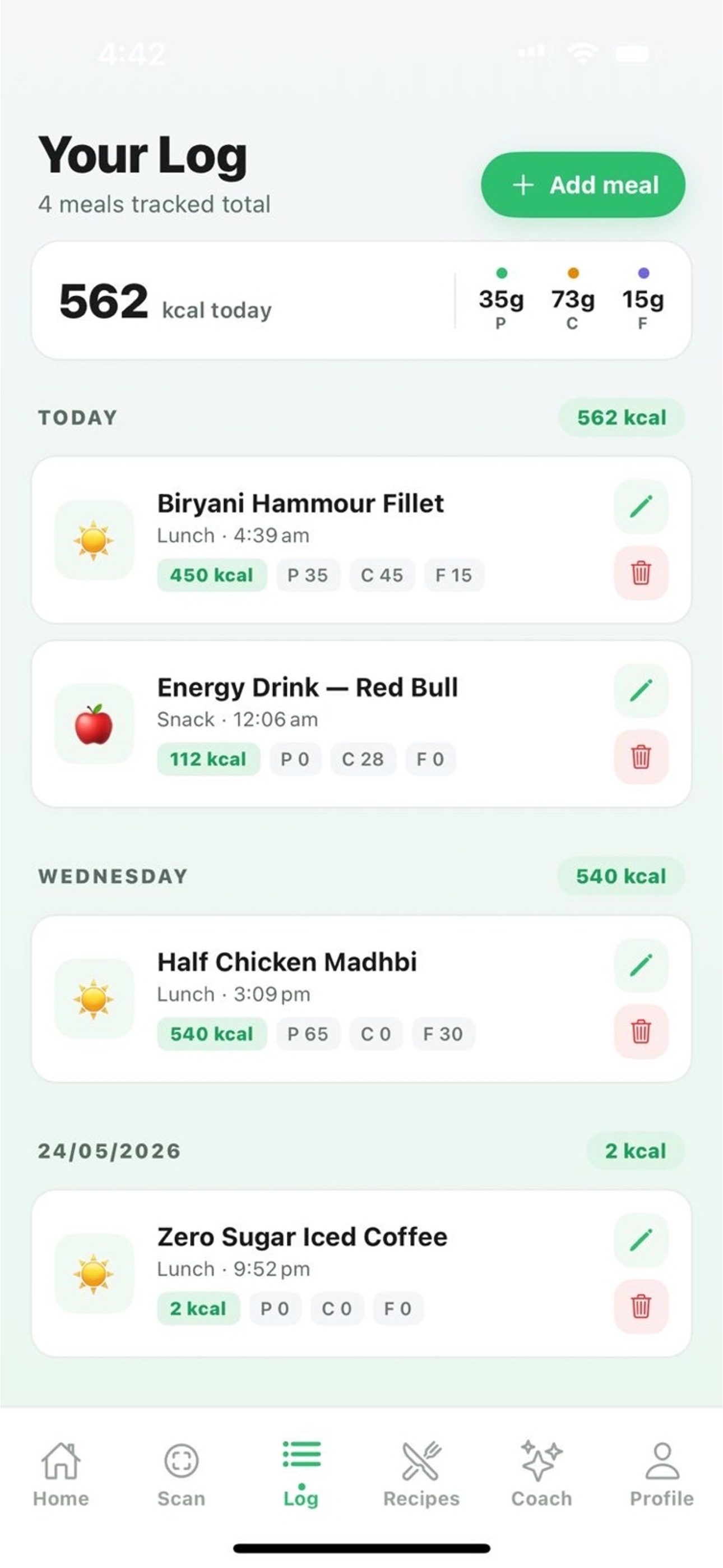 Meal log