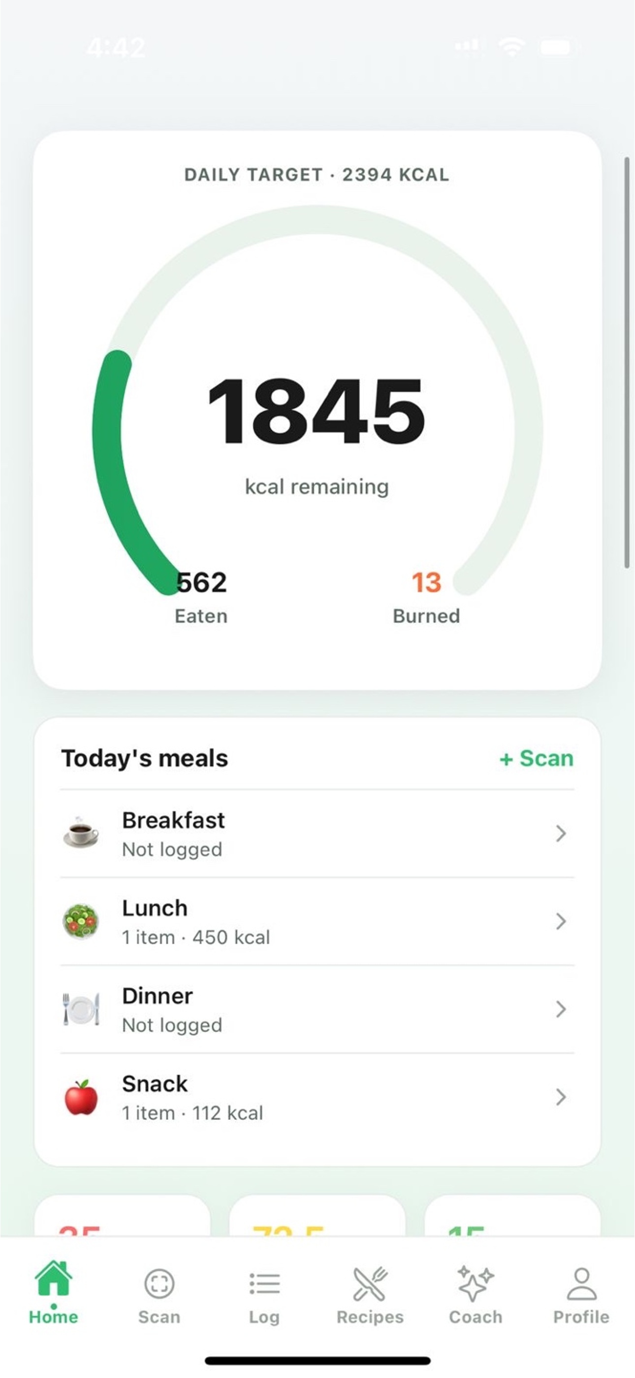 Daily calorie ring